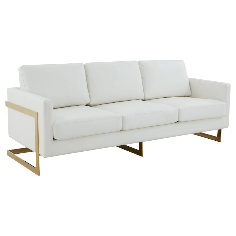 Canapé en cuir rembourré moderne LeisureMod Lincoln avec cadre doré - 83