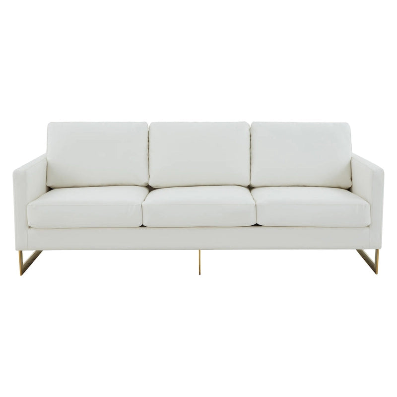 Canapé en cuir rembourré moderne LeisureMod Lincoln avec cadre doré - 83