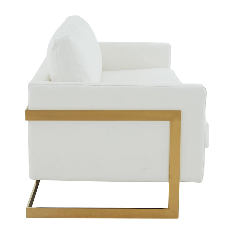Canapé en cuir rembourré moderne LeisureMod Lincoln avec cadre doré - 83