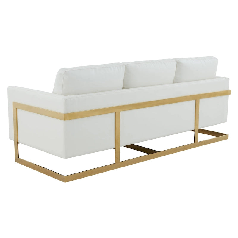Canapé en cuir rembourré moderne LeisureMod Lincoln avec cadre doré - 83