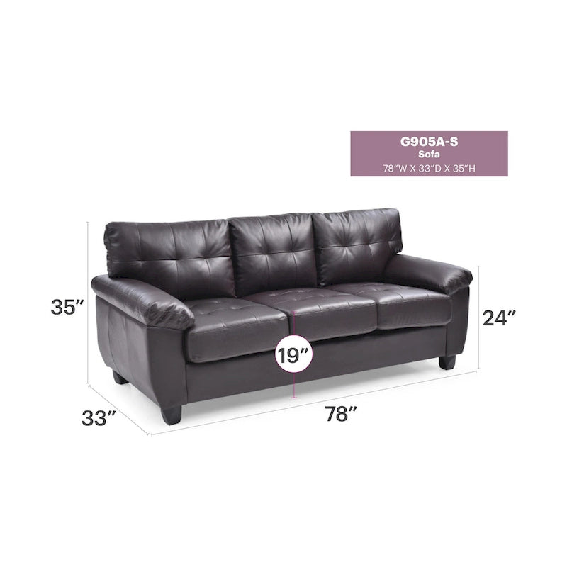 Canapé droit en similicuir à accoudoirs évasés Gallant 78 po L - 33L x 78W x 35H