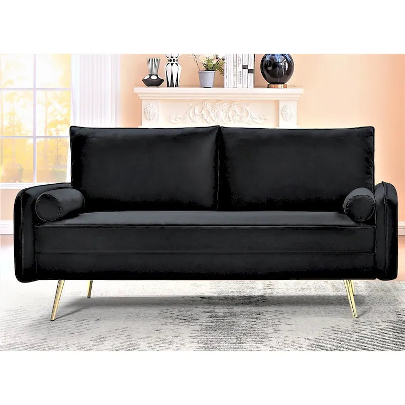 Canapé en polyester 70W Villeda avec accoudoirs carrés