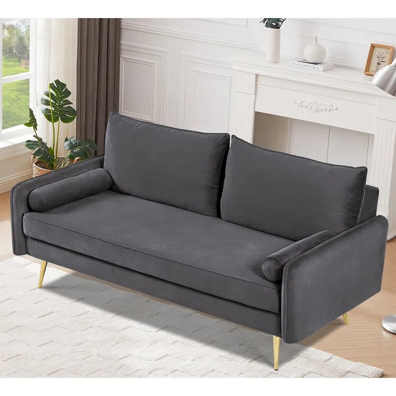Canapé en polyester 70W Villeda avec accoudoirs carrés