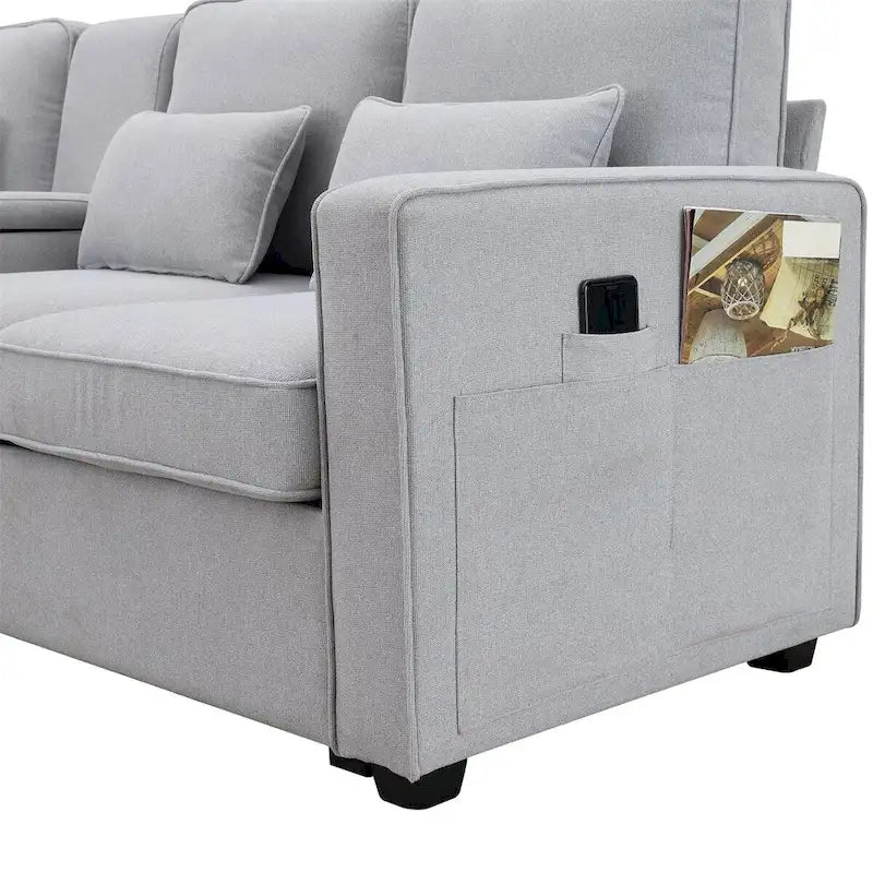 Canapé Merax 104 places 4 places en lin moderne avec pochettes d'accoudoirs et 4 coussins, style minimaliste