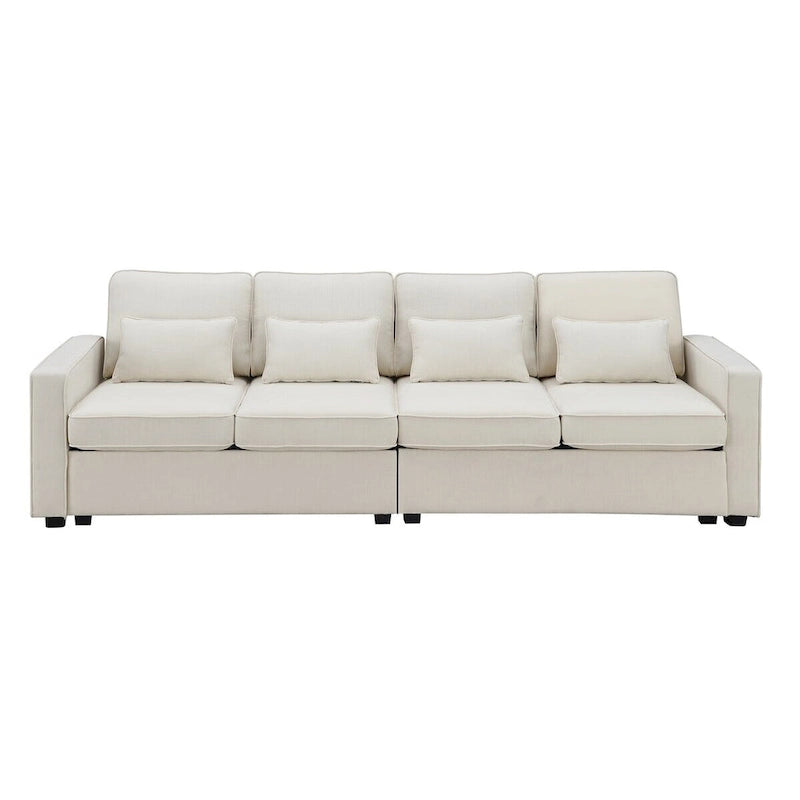 Canapé Merax 104 places 4 places en lin moderne avec pochettes d'accoudoirs et 4 coussins, style minimaliste