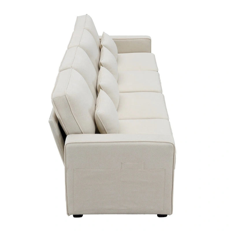 Canapé Merax 104 places 4 places en lin moderne avec pochettes d'accoudoirs et 4 coussins, style minimaliste