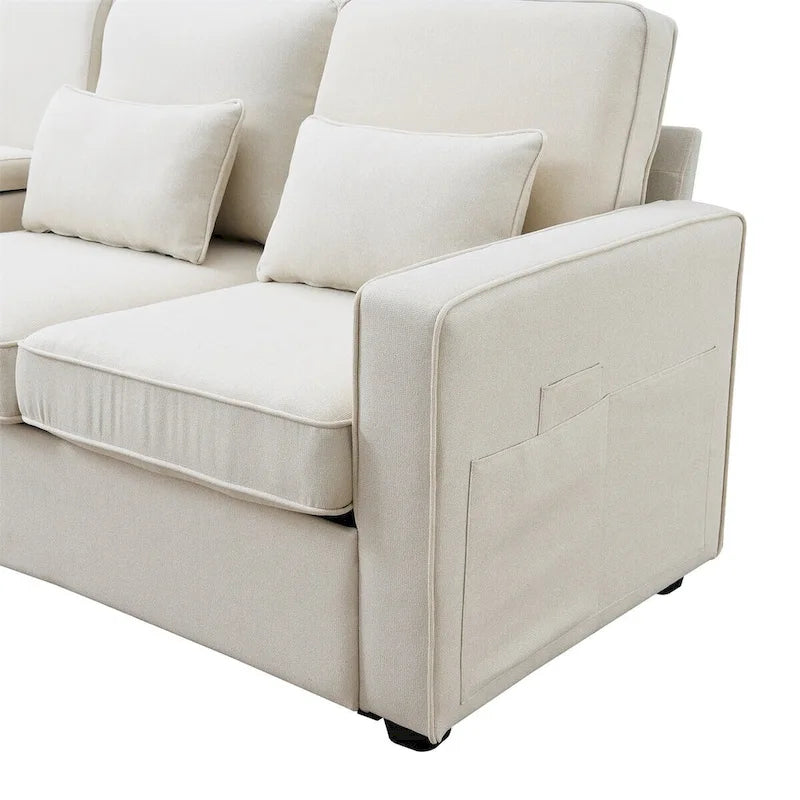 Canapé Merax 104 places 4 places en lin moderne avec pochettes d'accoudoirs et 4 coussins, style minimaliste