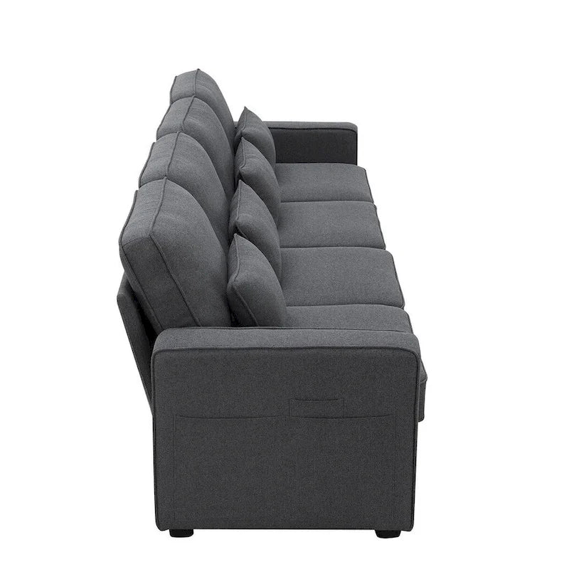 Canapé Merax 104 places 4 places en lin moderne avec pochettes d'accoudoirs et 4 coussins, style minimaliste