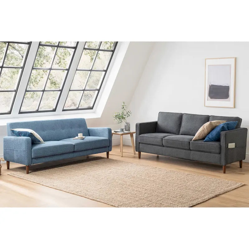 Canapé en lin touffeté moderne ADAIR avec poches accoudoirs par Crown Comfort