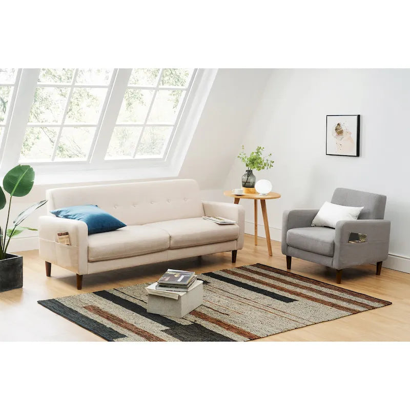 Canapé en lin touffeté moderne ADAIR avec poches accoudoirs par Crown Comfort
