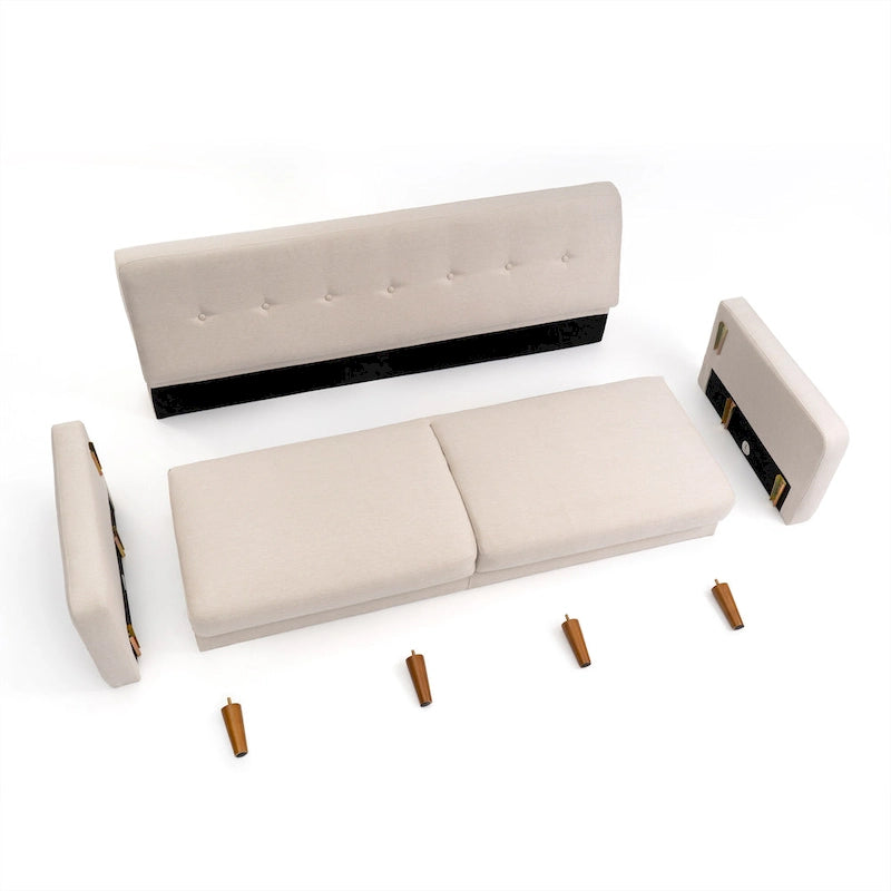 Canapé en lin touffeté moderne ADAIR avec poches accoudoirs par Crown Comfort