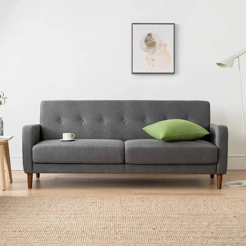 Canapé en lin touffeté moderne ADAIR avec poches accoudoirs par Crown Comfort