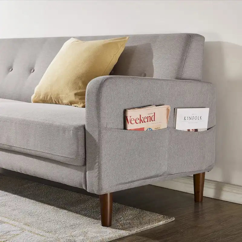 Canapé en lin touffeté moderne ADAIR avec poches accoudoirs par Crown Comfort