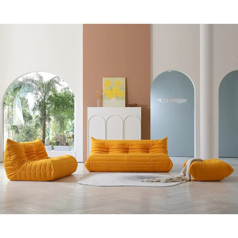 Canapé de sol en velours Teddy, canapé paresseux confortable avec support dorsal et ottoman
