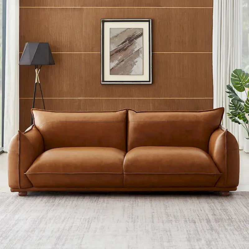 Canapé Manar en cuir véritable, luxe moderne du milieu du siècle