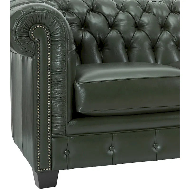Canapé Chesterfield en cuir italien pleine fleur touffeté Hancock - 31 H x 86 L x 40 P