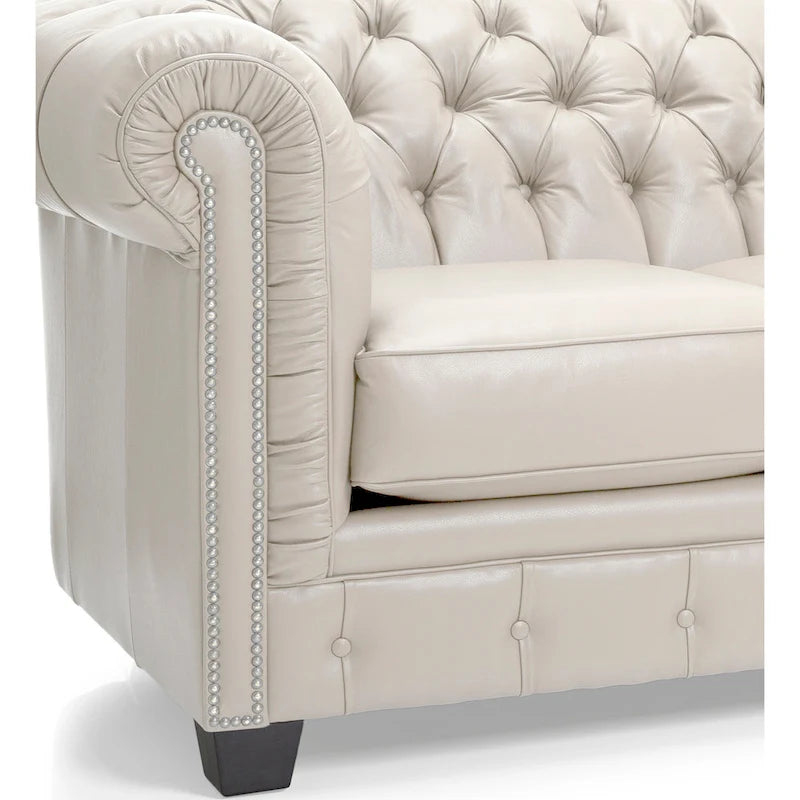 Canapé Chesterfield en cuir italien pleine fleur touffeté Hancock - 31 H x 86 L x 40 P