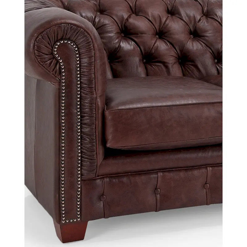 Canapé Chesterfield en cuir italien pleine fleur touffeté Hancock - 31 H x 86 L x 40 P