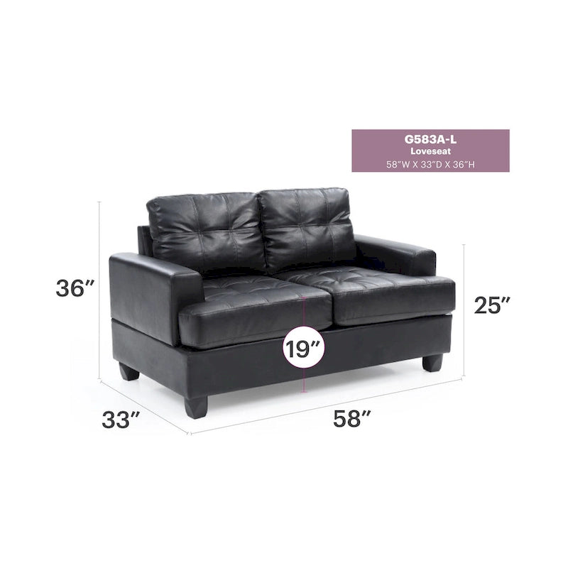 Canapé droit en similicuir avec accoudoirs évasés Sandridge 58 po l. - 34L x 58l x 36H