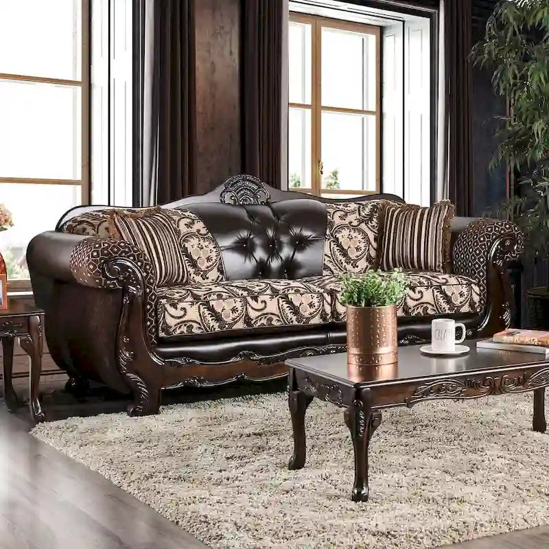 Canapé Rend traditionnel en similicuir avec accoudoirs roulés et capitonnage par Furniture of America