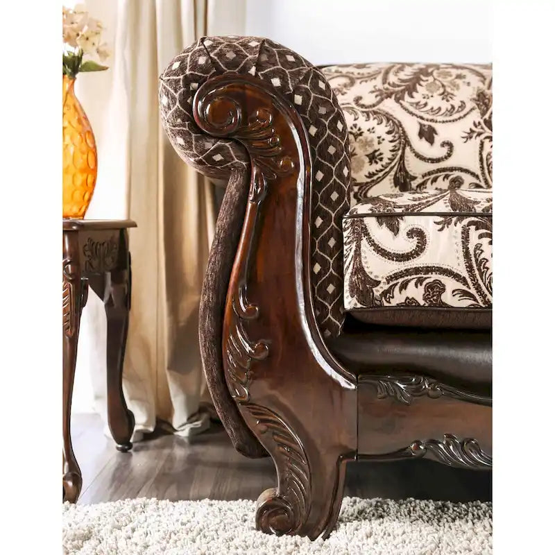 Canapé Rend traditionnel en similicuir avec accoudoirs roulés et capitonnage par Furniture of America