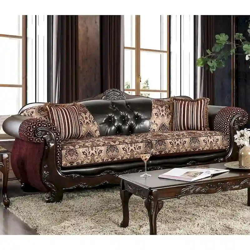 Canapé Rend traditionnel en similicuir avec accoudoirs roulés et capitonnage par Furniture of America
