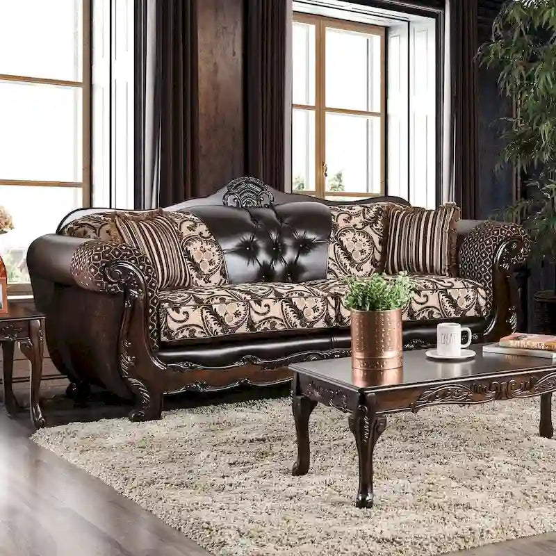 Canapé Rend traditionnel en similicuir avec accoudoirs roulés et capitonnage par Furniture of America