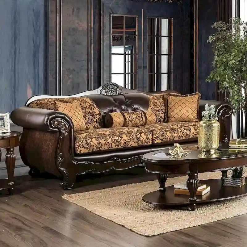Canapé Rend traditionnel en similicuir avec accoudoirs roulés et capitonnage par Furniture of America