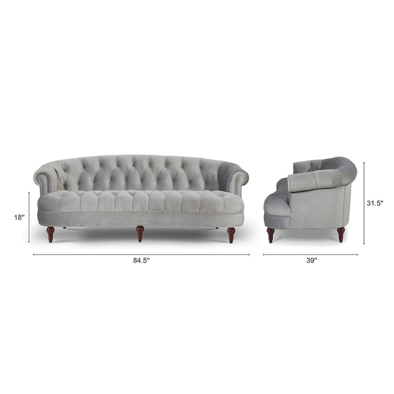 Canapé capitonné chesterfield La Rosa 84 en velours, style moderne du milieu du siècle