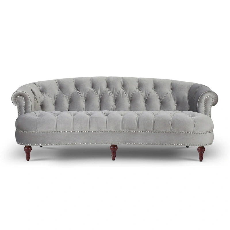 Canapé capitonné chesterfield La Rosa 84 en velours, style moderne du milieu du siècle