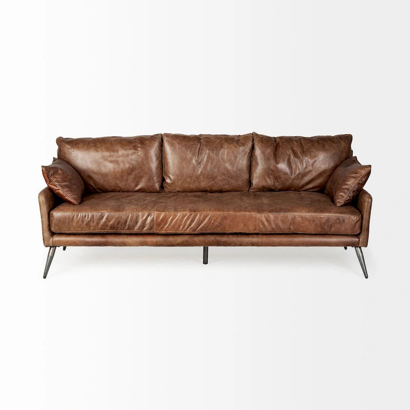 Canapé Cochrane II en cuir véritable marron - 82,0L x 33,0l x 32,3H