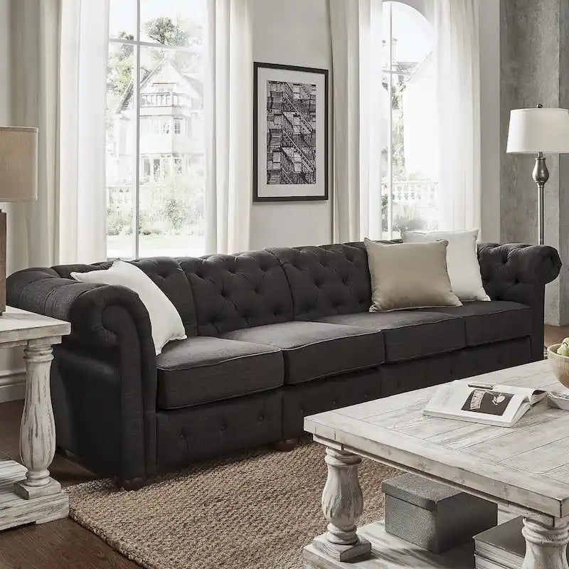 Canapé Chesterfield extra long Knightsbridge gris par iNSPIRE Q Artisan