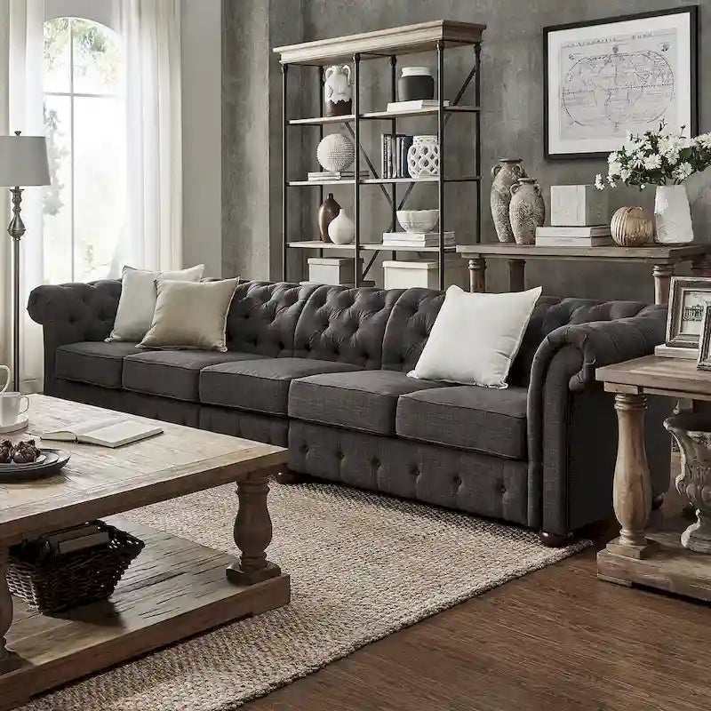 Canapé Chesterfield extra long Knightsbridge gris par iNSPIRE Q Artisan