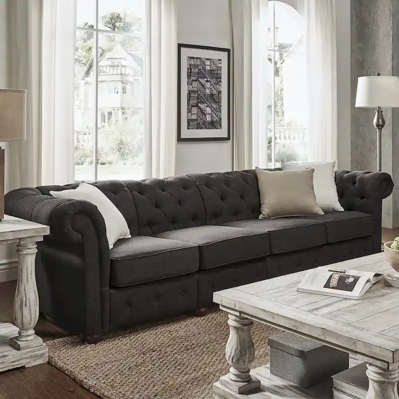 Canapé Chesterfield extra long Knightsbridge gris par iNSPIRE Q Artisan