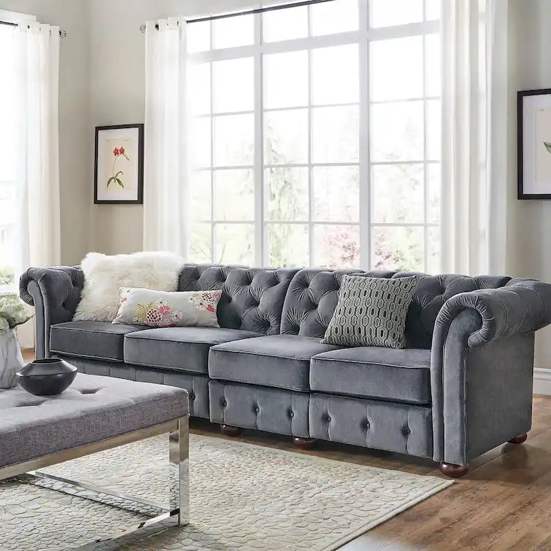 Canapé Chesterfield extra long Knightsbridge gris par iNSPIRE Q Artisan