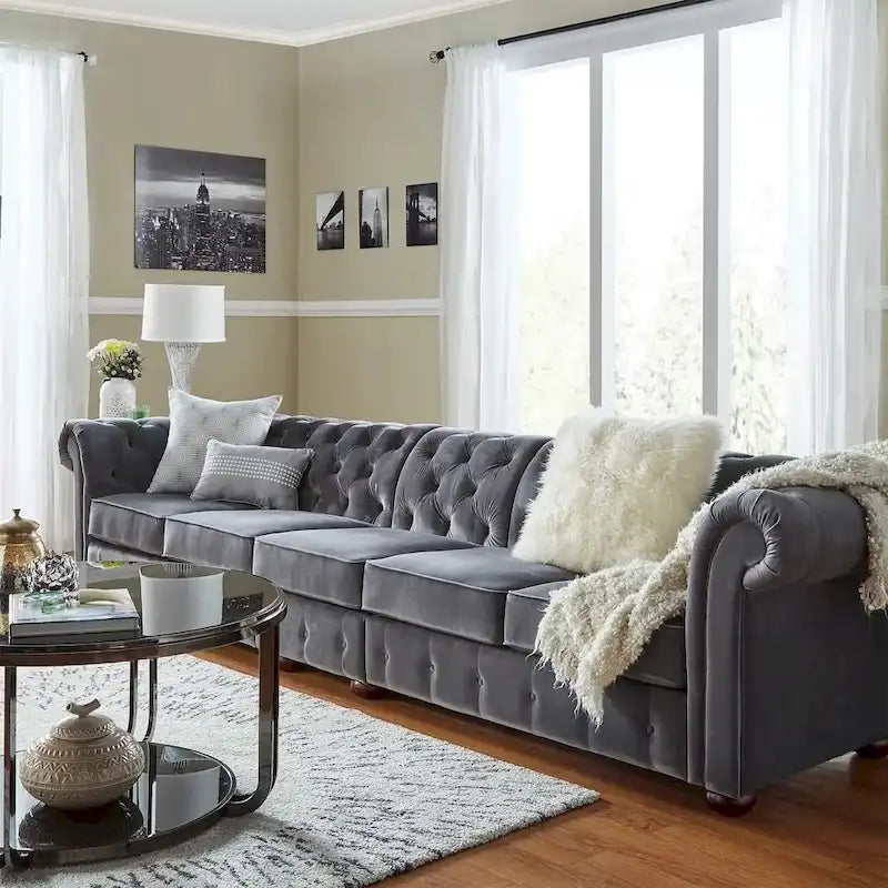 Canapé Chesterfield extra long Knightsbridge gris par iNSPIRE Q Artisan