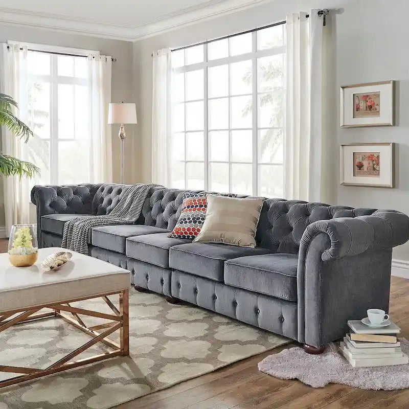 Canapé Chesterfield extra long Knightsbridge gris par iNSPIRE Q Artisan