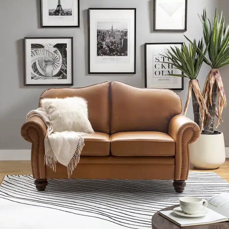 Canapé Angel Transitional en Cuir Véritable avec Dossier Capitonnée par HULALA HOME