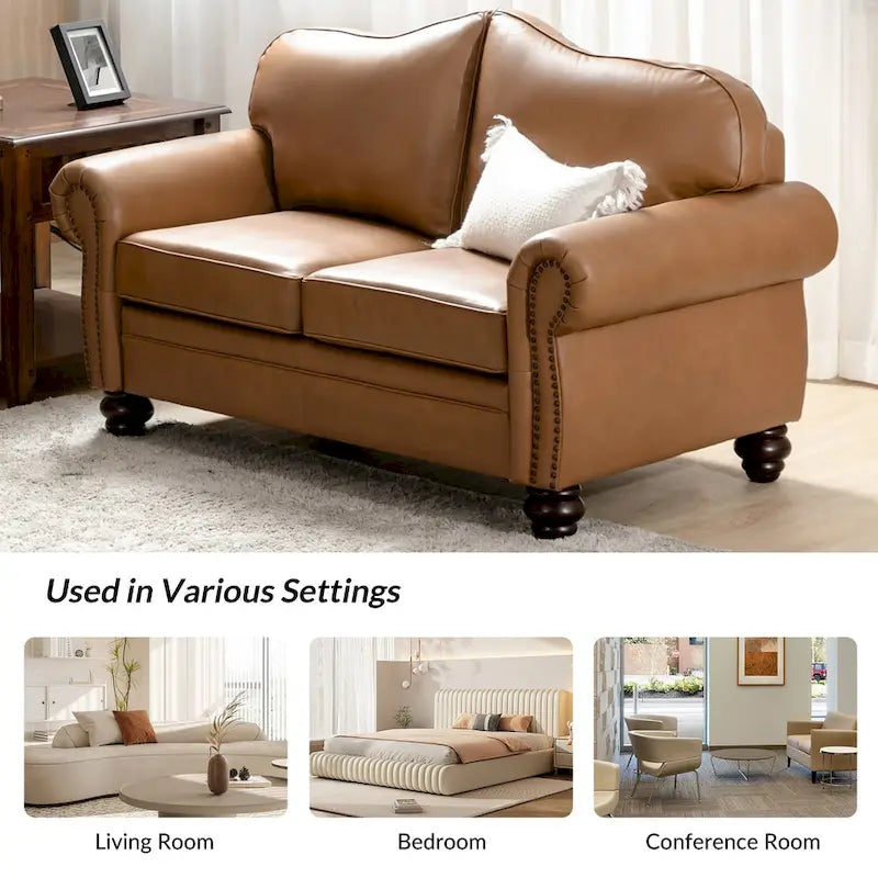 Canapé Angel Transitional en Cuir Véritable avec Dossier Capitonnée par HULALA HOME