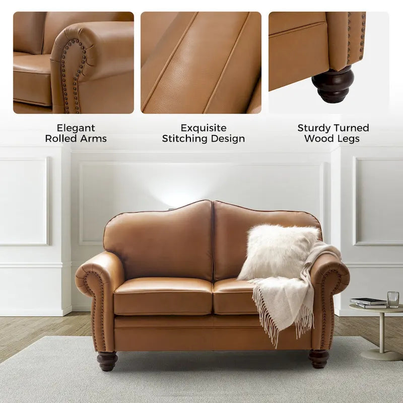 Canapé Angel Transitional en Cuir Véritable avec Dossier Capitonnée par HULALA HOME