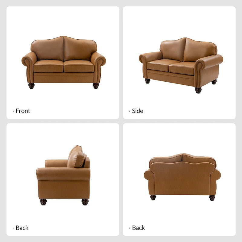 Canapé Angel Transitional en Cuir Véritable avec Dossier Capitonnée par HULALA HOME