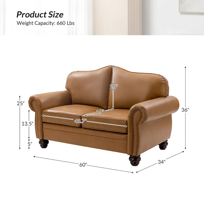 Canapé Angel Transitional en Cuir Véritable avec Dossier Capitonnée par HULALA HOME