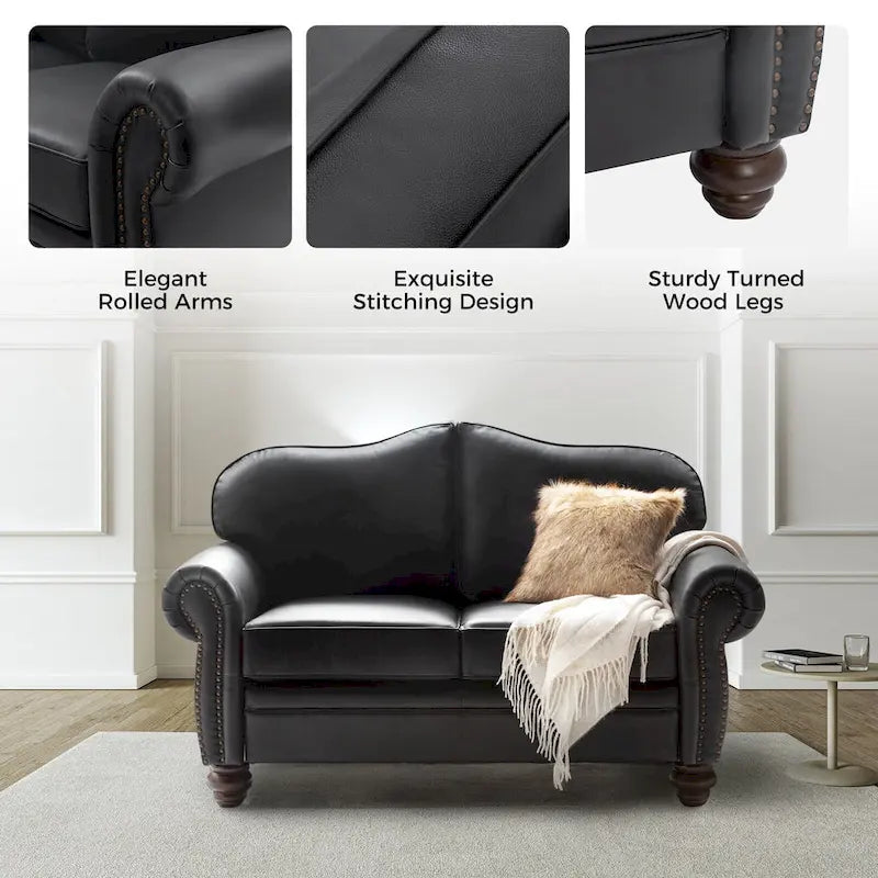 Canapé Angel Transitional en Cuir Véritable avec Dossier Capitonnée par HULALA HOME