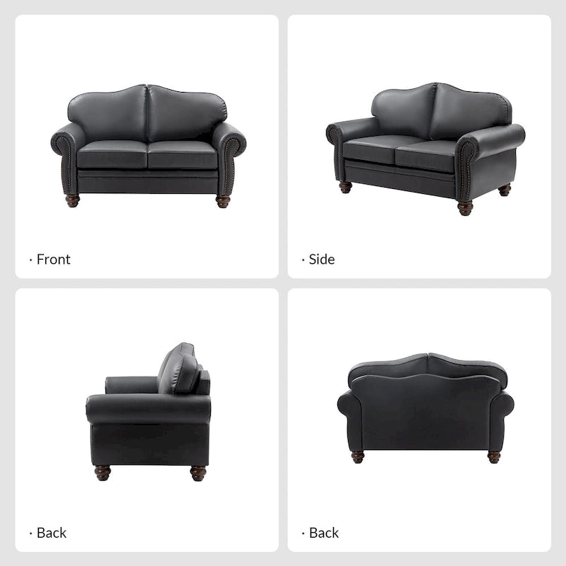 Canapé Angel Transitional en Cuir Véritable avec Dossier Capitonnée par HULALA HOME
