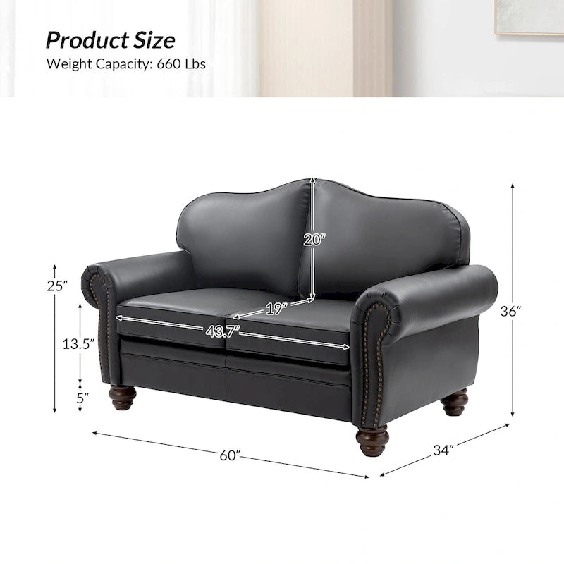 Canapé Angel Transitional en Cuir Véritable avec Dossier Capitonnée par HULALA HOME