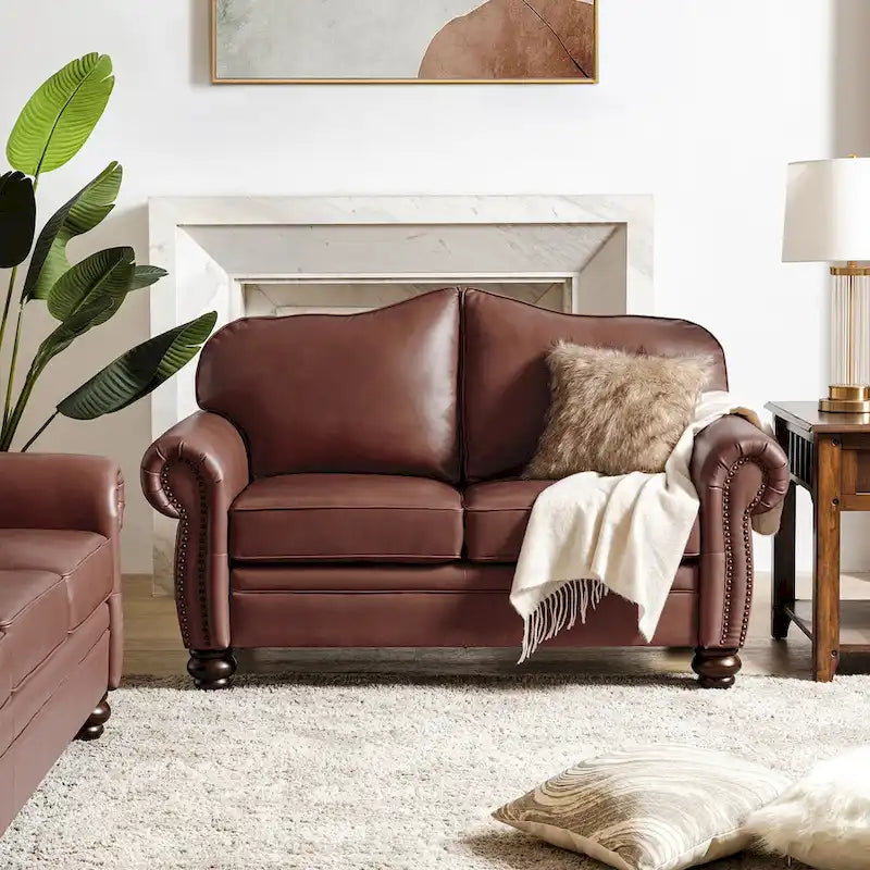 Canapé Angel Transitional en Cuir Véritable avec Dossier Capitonnée par HULALA HOME