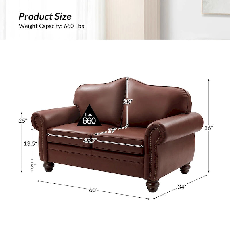Canapé Angel Transitional en Cuir Véritable avec Dossier Capitonnée par HULALA HOME