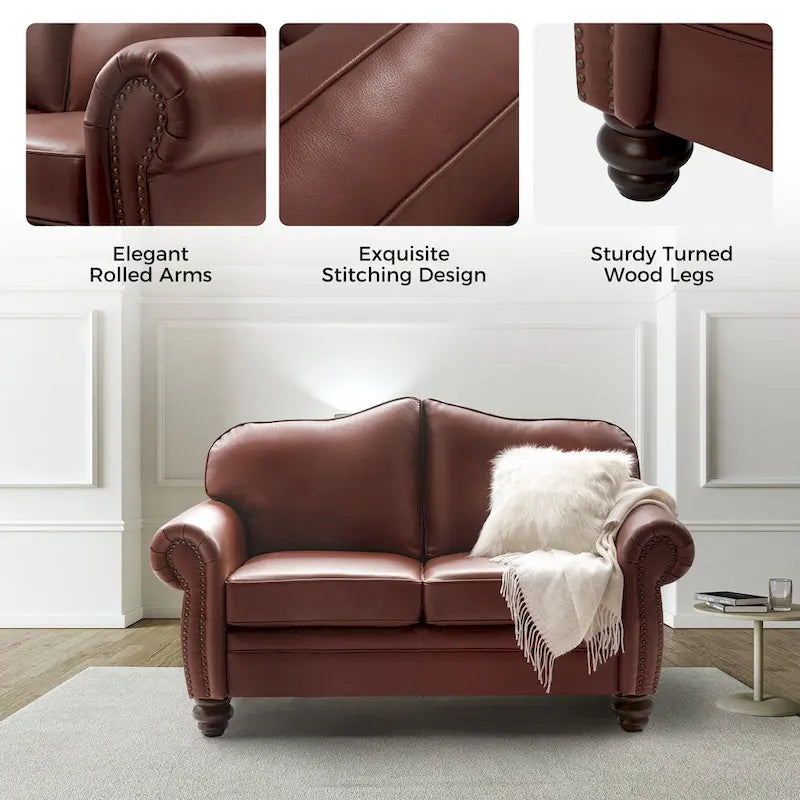 Canapé Angel Transitional en Cuir Véritable avec Dossier Capitonnée par HULALA HOME