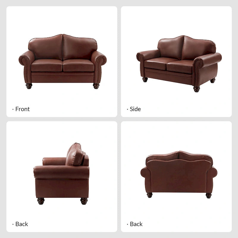 Canapé Angel Transitional en Cuir Véritable avec Dossier Capitonnée par HULALA HOME