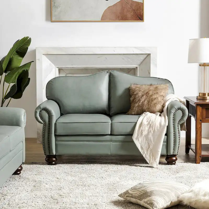 Canapé Angel Transitional en Cuir Véritable avec Dossier Capitonnée par HULALA HOME